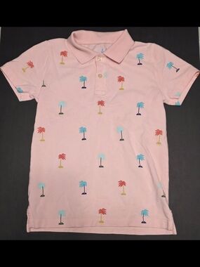 Crewcuts Pink Polo with Multicolor Palm Trees Size 6-7